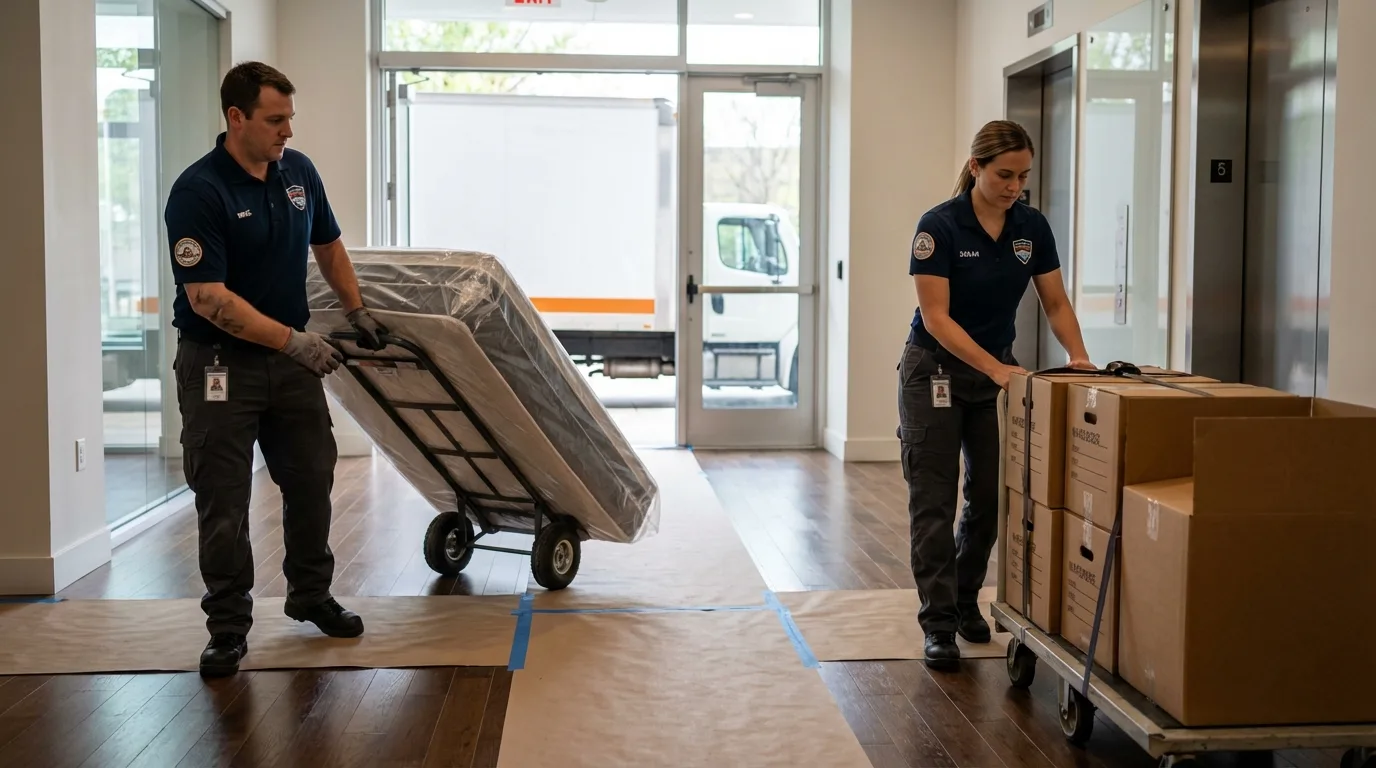 Professional apartment movers loading elevator in Harleysville, PA