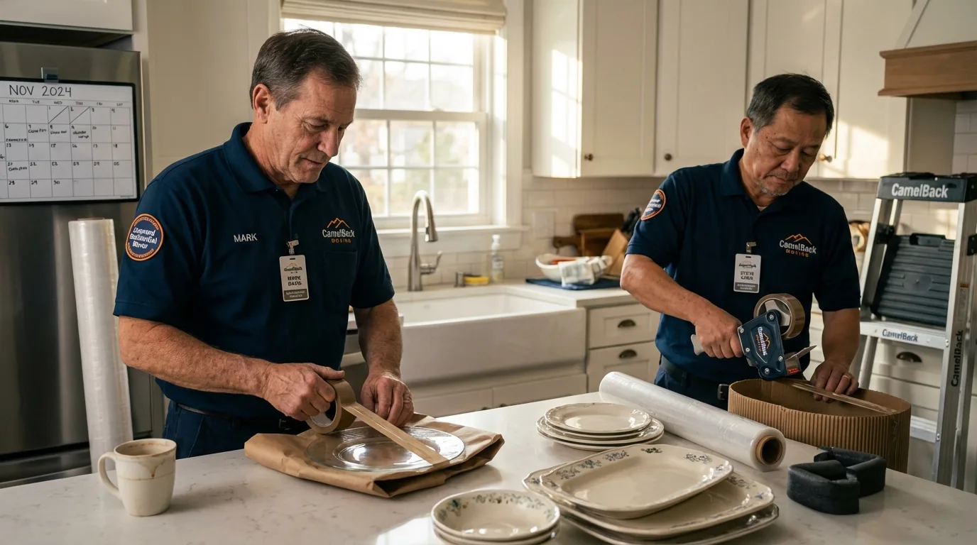 Professional crew packing kitchen dishware in Harleysville, PA